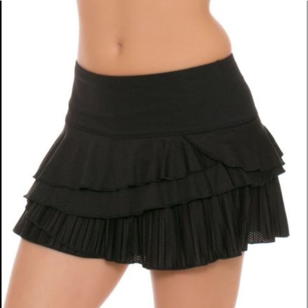 Lucky In Love Rally Pleat Tier Black Tennis Skirt
